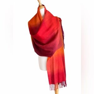 Ombre Red Orange Purple Fringe Shawl Wrap Scarf Boho ~ Furniture Throw